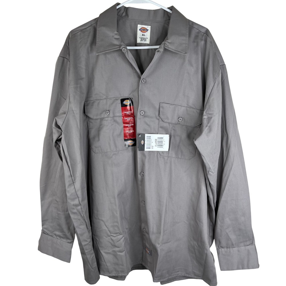 Dickies Work Shirt Mens XL Gray Long Sleeve Original Fit Twill Button Up D5740SV
